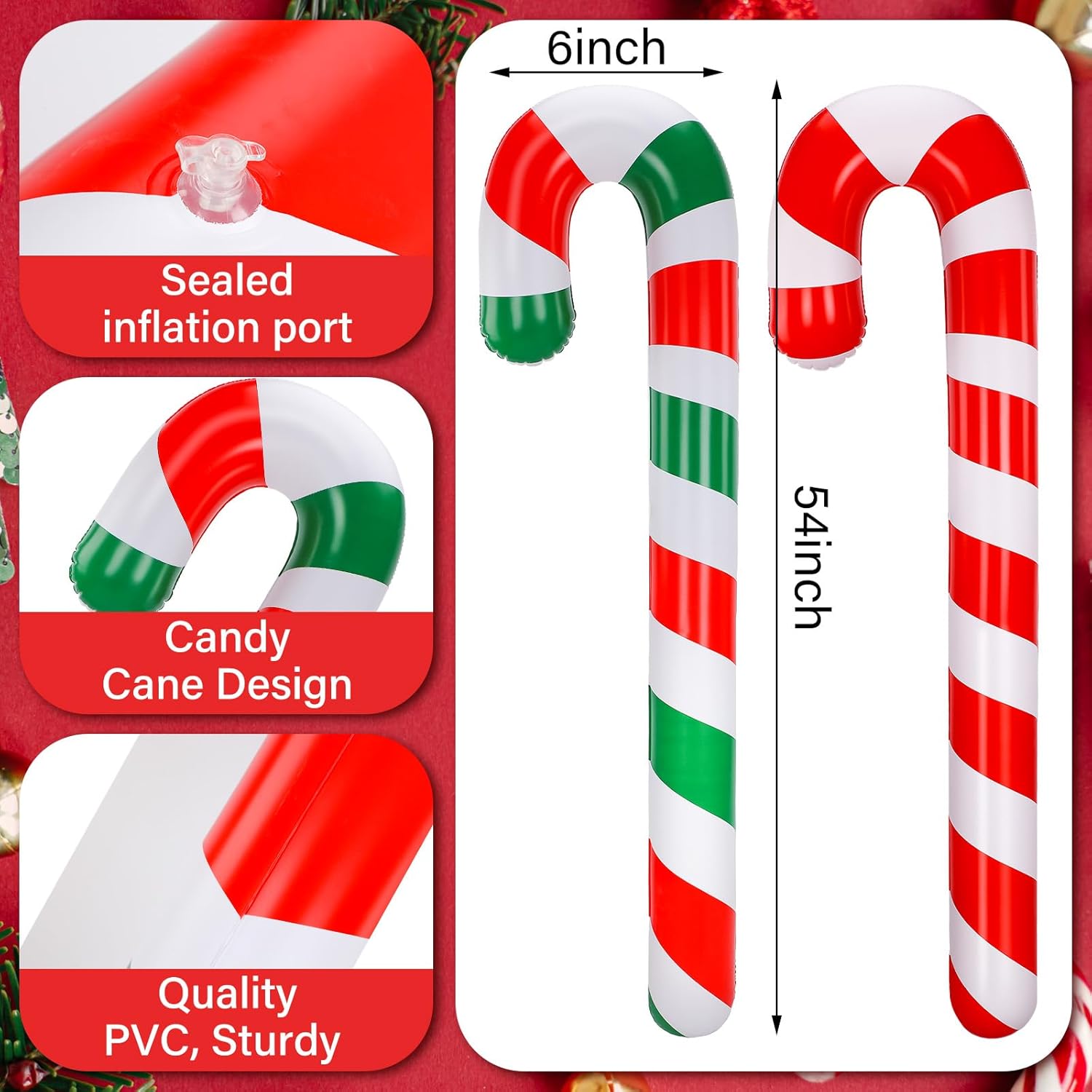 2 Pcs 54 Inch Inflatable Christmas Decorations Blow Up Candy Cane Ornaments, Jumbo Candy Christmas Inflatables For Xmas