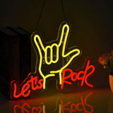 Let’s Rock Hand Neon Sign LED Dimmable USB Wall Light for Bar Man Cave Garage Decor