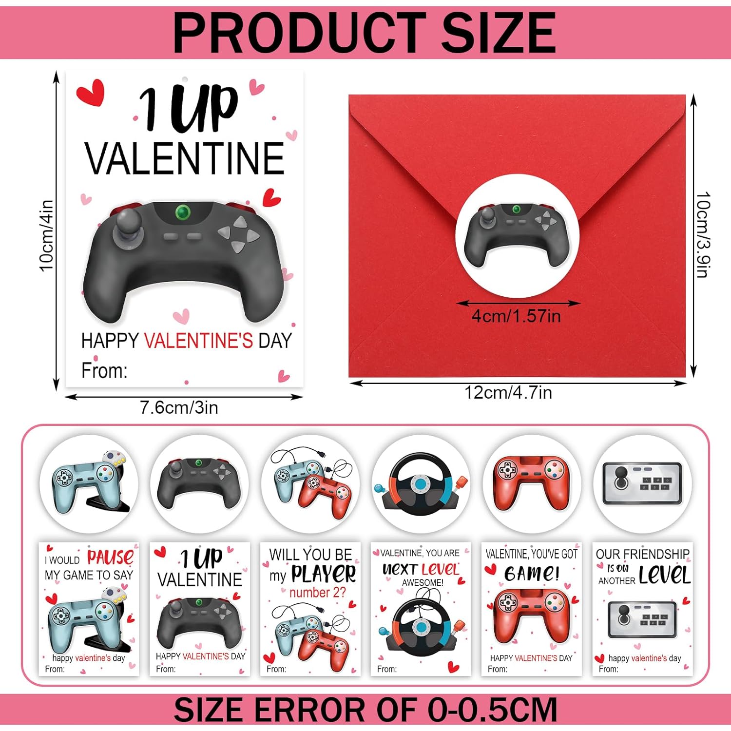 180 Pcs Valentine'S Day Cards With 60 Video Game Valentines Cards 60 Red Envelopes 60 Game Stickers For Valentines Exchange Gifts Party Favors