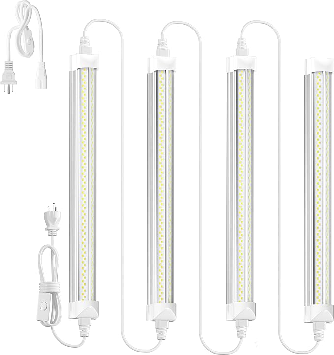 4 Pack LED Shop Lights 25W 3750LM 6500K Plug and Play Linkable T8 Tube Fixtures for Garage Workshop