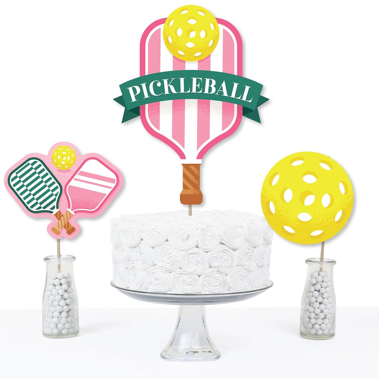 Big Dot of Happiness Pink Pickleball - Country Club Party Centerpiece Sticks - Table Toppers - Set of 15