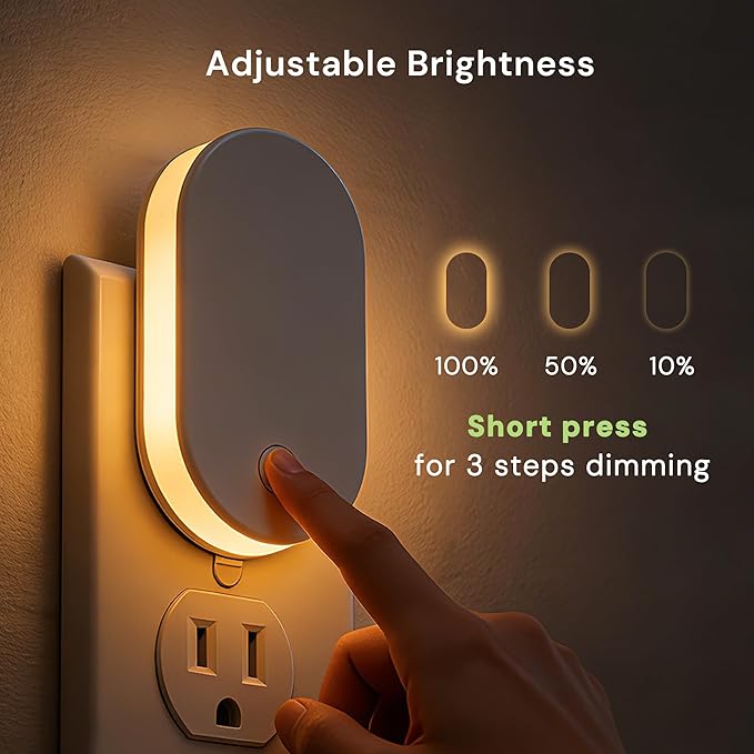 2 Pack Plug In LED Night Lights Dimmable Dusk to Dawn Sensor Soft White 3000K