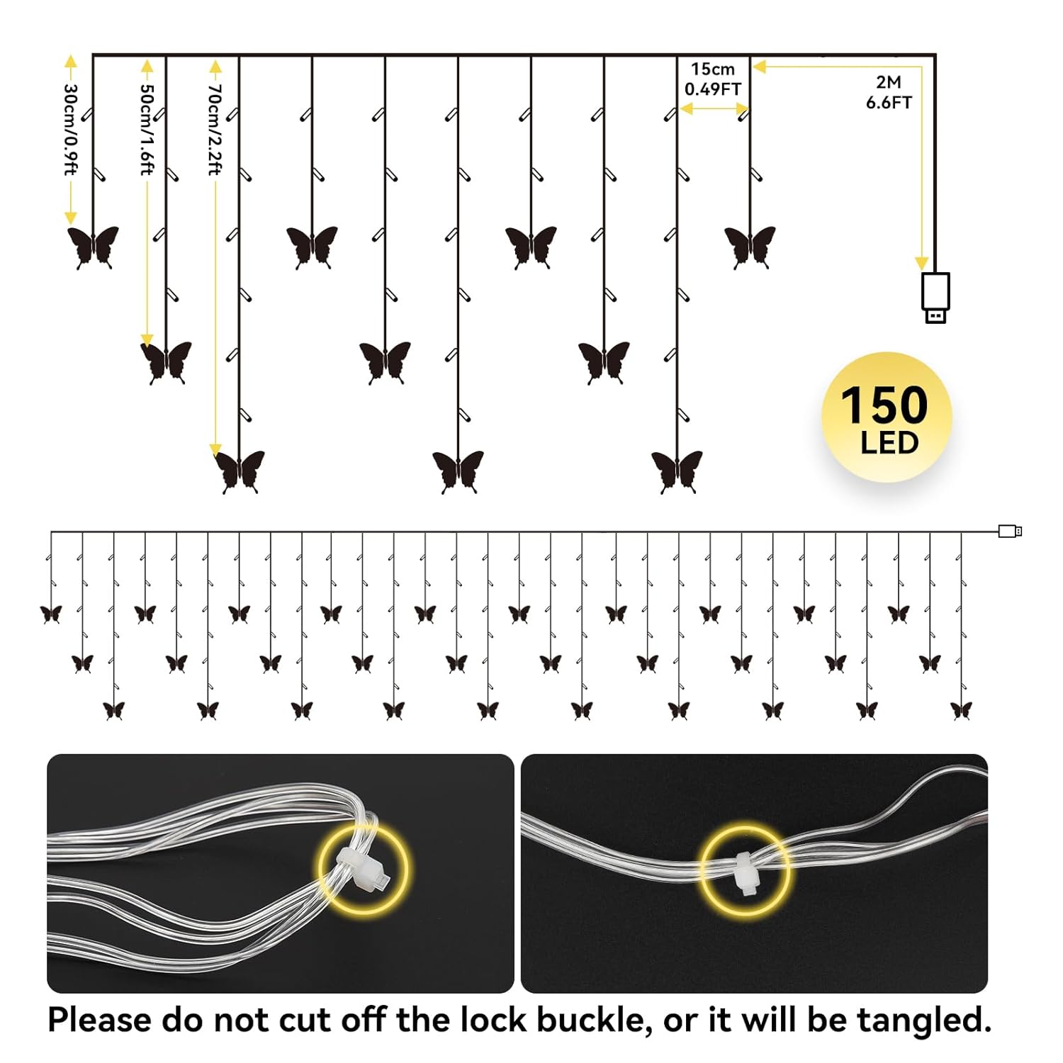 Butterfly String Lights, 150 Led 20.9Ft Butterfly Curtain Lights 8 Modes Usb Power With Remote Control Butterfly Decorat