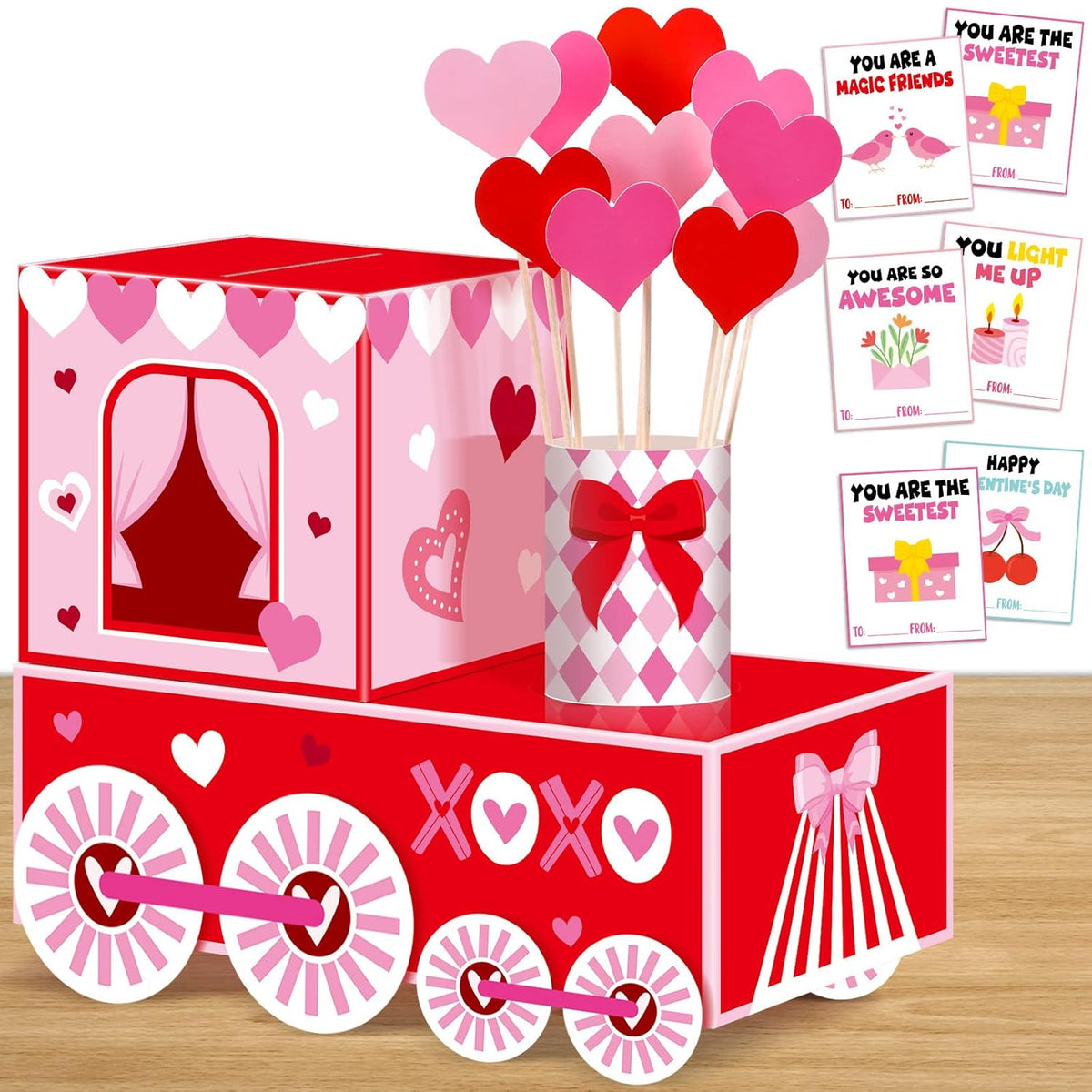 50 Pcs Large Valentine'S Day Card Box For Exchange Valentine'S Day Train Mailbox For Classroom Exchange Valentine Card For Train Heart Party Favors