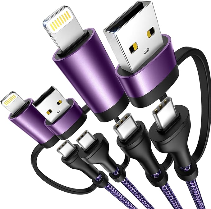 2 Pack 4 in 1 Multi Charging Cable 6.6FT 60W Fast Charging Cord for iPhone 16 15 14 Samsung iPad MacBook