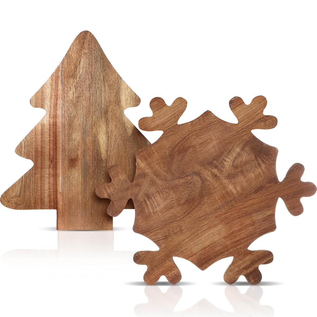 2 Pcs Christmas Charcuterie Boards Christmas Tree Wooden Cutting Board With Handle Antler Acacia Wood Cute Cutting Board For Cheese Fruit Bread Salad Vegetables Snack Dessert(Snowflake Style)