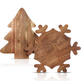 2 Pcs Christmas Charcuterie Boards Christmas Tree Wooden Cutting Board With Handle Antler Acacia Wood Cute Cutting Board For Cheese Fruit Bread Salad Vegetables Snack Dessert(Snowflake Style)