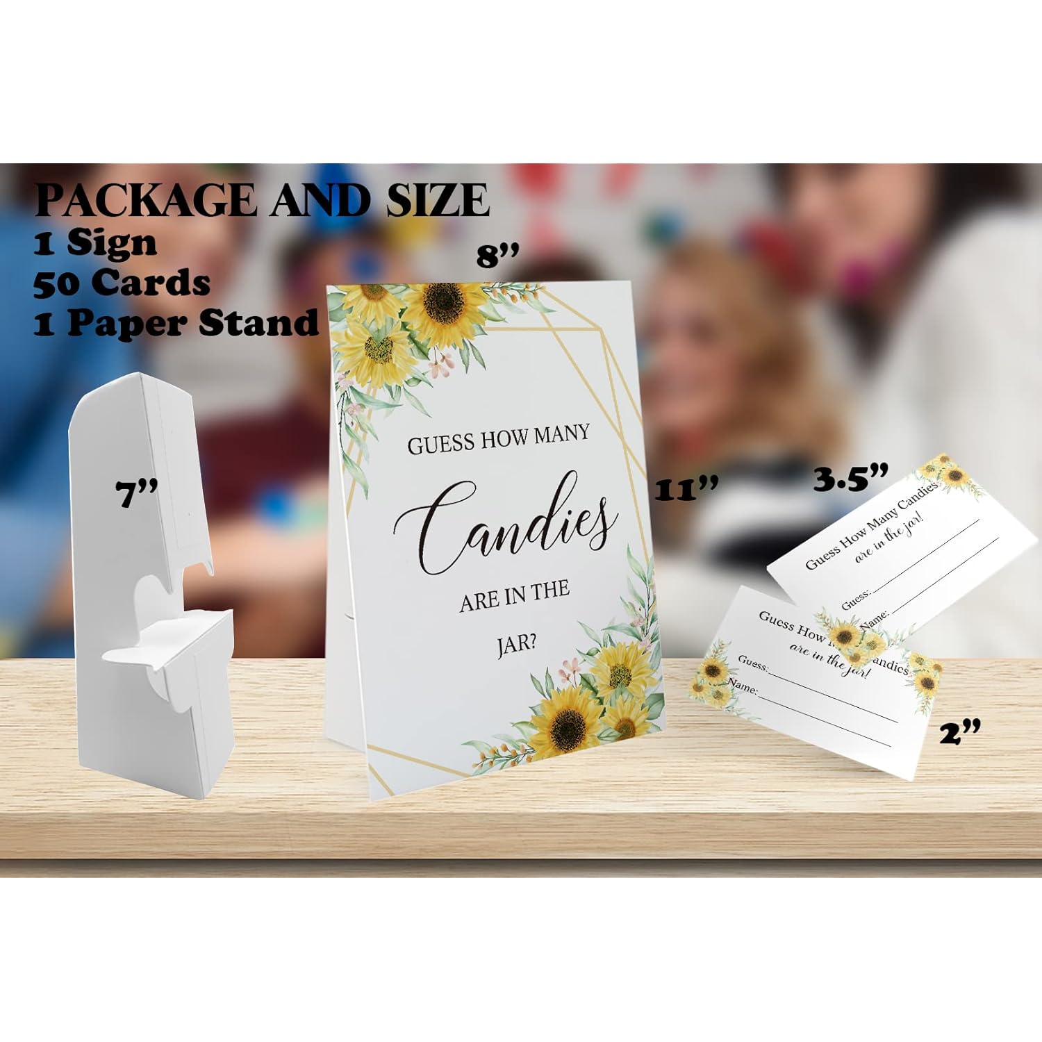Candy Guessing Game Cards-1 Sign 8X11 And 50 Cards, Sunflower How Many Game Sign, For Boys Girls Birthday Party, Baby Shower, Party Games Activities And Decorations 09