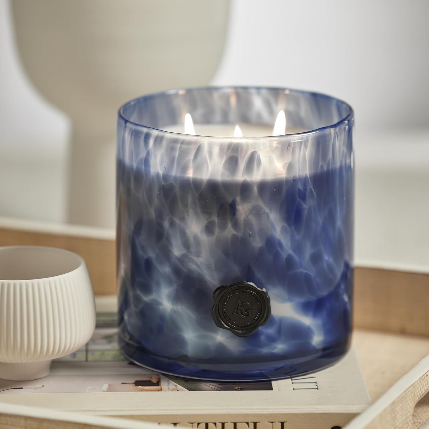 Zodax Apothecary Guild Scented Opal Glass Jar Candle- 50 oz/3-Wick - Sea Salt & Coastal Mist