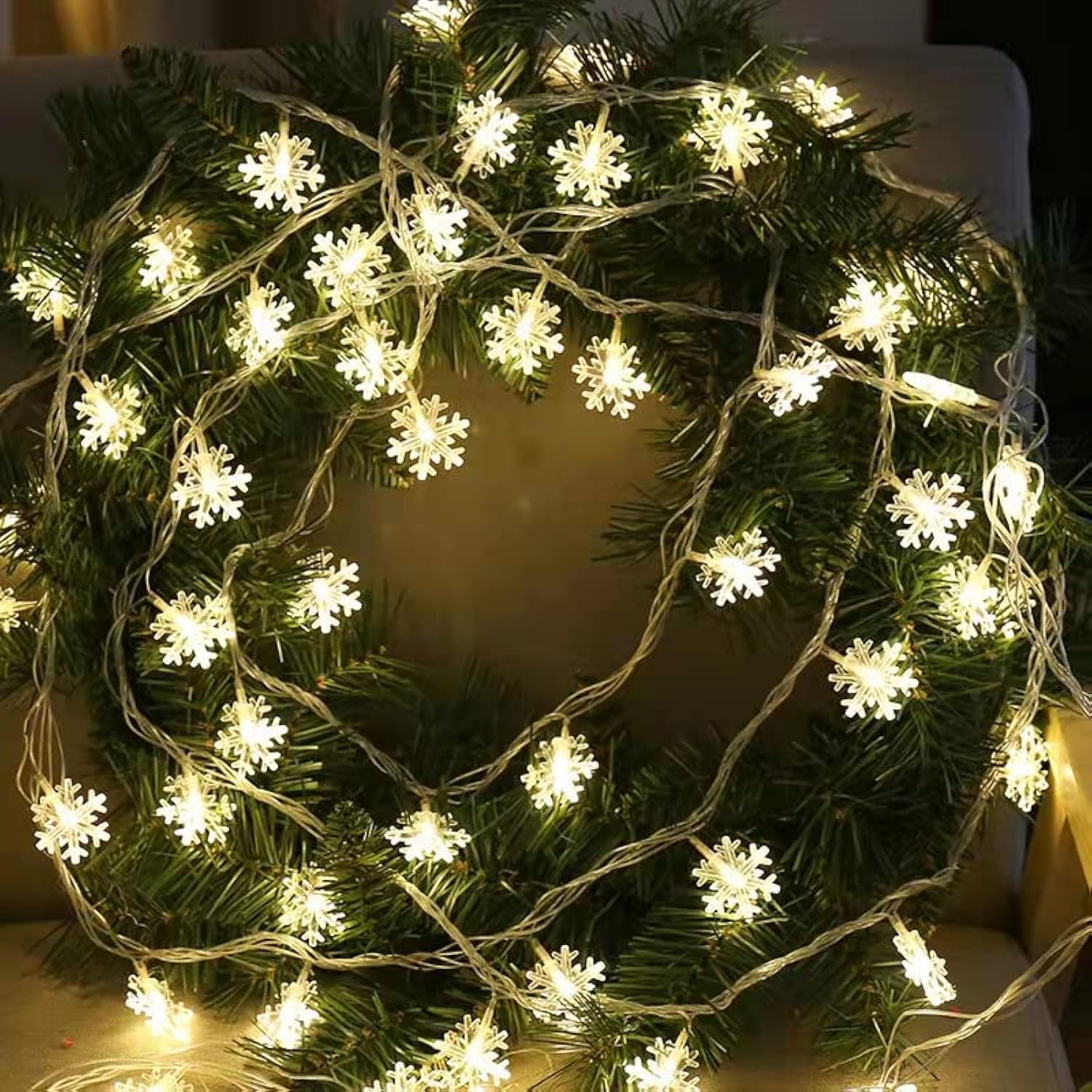 Christmas Lights, Snowflake String Lights,Fairy Lights9.8Ft,20Led,Battery Operated,Extendable For Indoor Outdoor, Holida