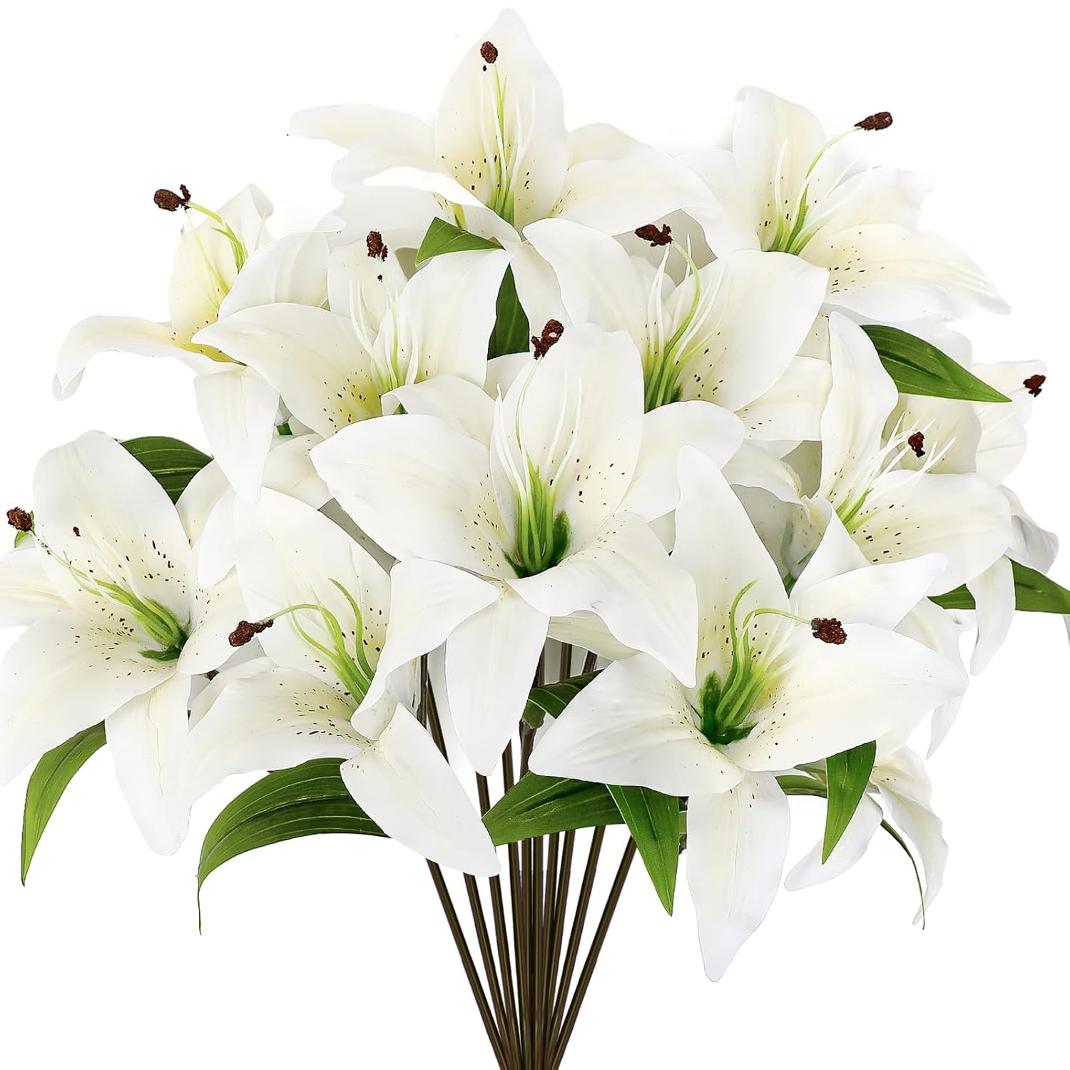 12 Pcs Artificial Tiger Lily Flowers Real Touch Easter White Latex Fake Lily Bouquet Faux Flowers For Easter Indoor Home Table Office Wedding Decoration