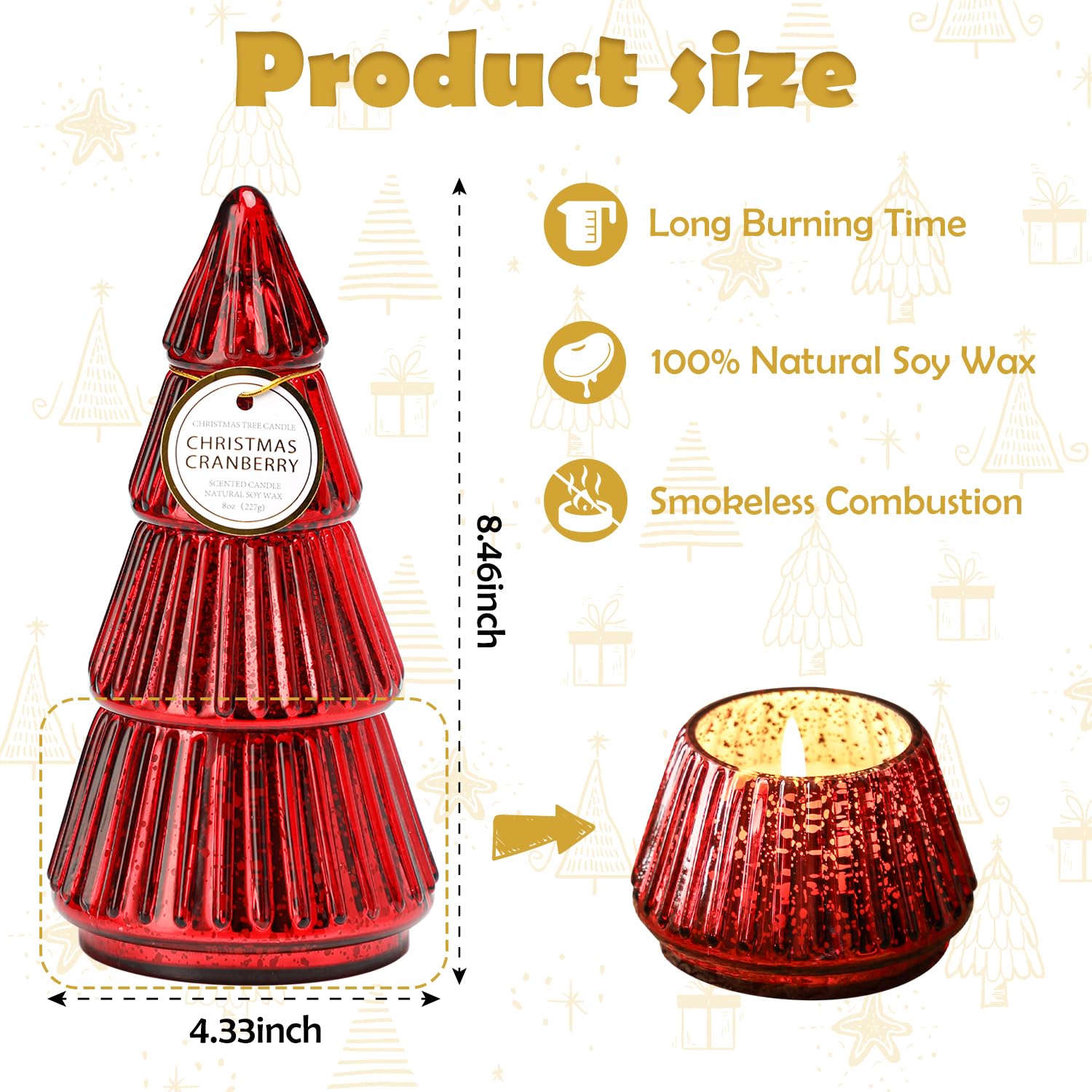 Christmas Tree Shaped Candle, Red Christmas Candles, Christmas Tree Scented, Tower Shaped Mercury Xmas Tree Candles, Winter Holiday Table Decorations, Red Tree Cape Candle, 8Oz