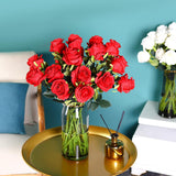 8Pcs Red Roses Artificial Flowers Realistic Long Stem Fake Roses Bouquet, Faux Silk Flowers For Diy Bouquets Wedding Centerpieces Arrangements Home Party Decor