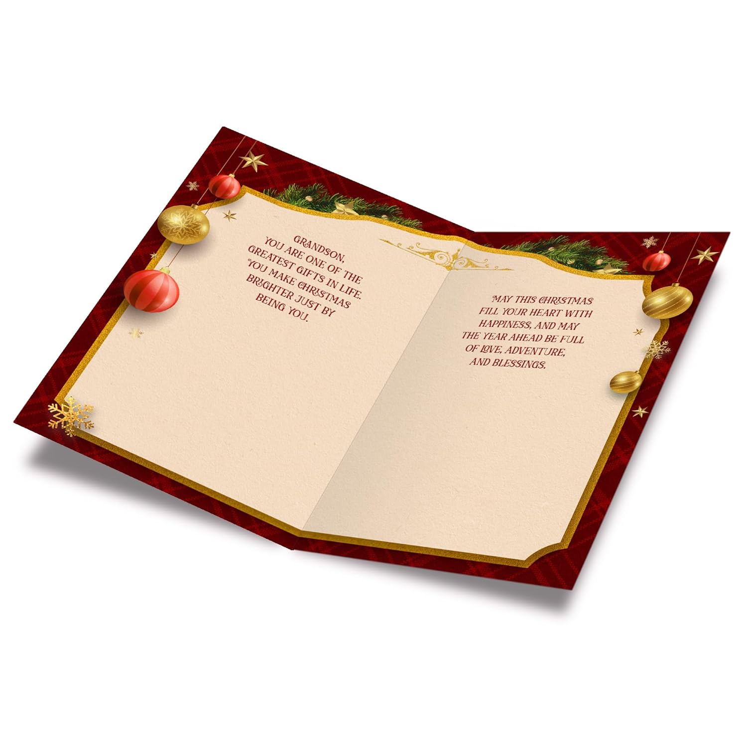 Grandson Christmas Card, Made In America, Thick Card Stock With Premium Envelope Packaged In A Reusable Presentation Mailer, Eco-Friendly, 5In X 7.75In