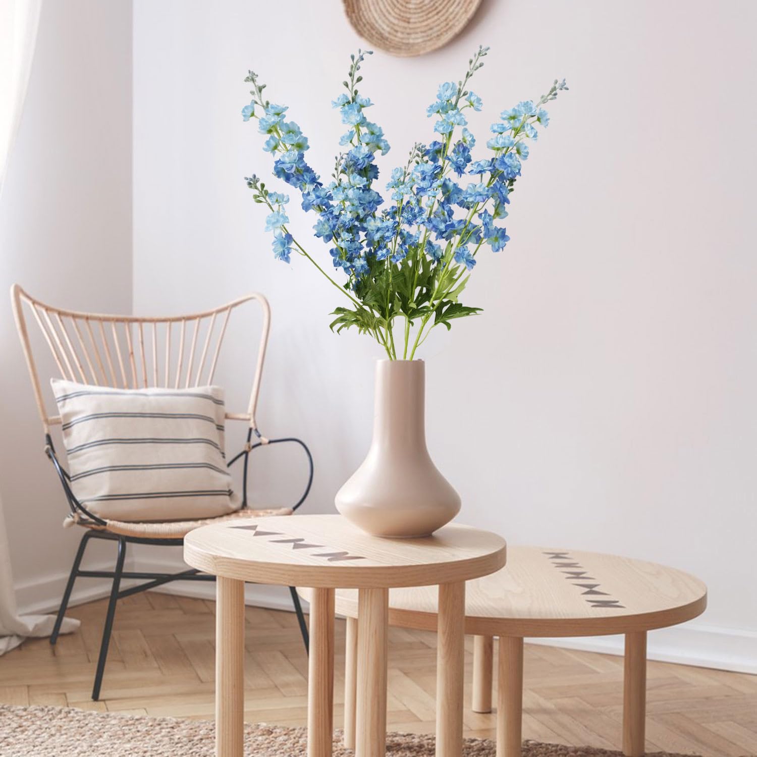 4Pcs Blue Delphinium Artificial Flowers, 34'' Lifelike Faux Larkspur Silk Flowers,Long Stem Fake Delphinium Plant Flower For Tall Floor Vase Outdoor Bouquet Home Table Kitchen Decor