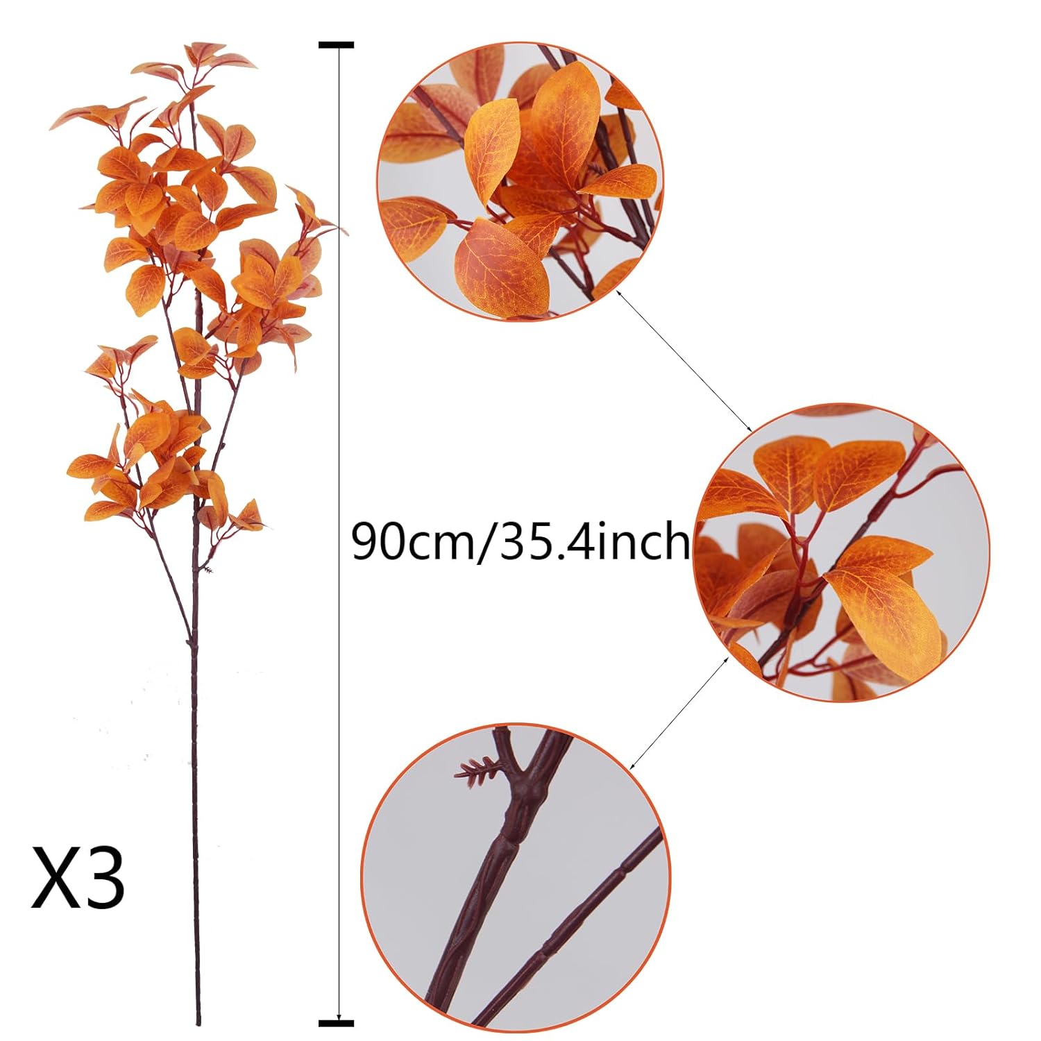 3 Pcs Artificial Fall Leaves With Stems Artificial Maple Leaves Branches Autumn Faux Leaf For Thanksgiving Home Indoor Outdoor Kitchen Festival Autumns Table Centerpieces Decoration Orange