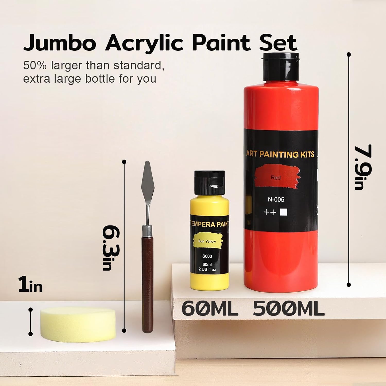 14 Colors Acrylic Paint Set (500 Ml/16.9 Oz Large Bottles), Non-Toxic For Kids & Adults, Acrylic Paint Bulk On Wood, Glass, Ceramic, Art Painting Supplies With Palette Knifee & Art Sponge