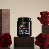 Romantic Scented Valentine Candle - Natural Soy Wax In Jar With Warm Night Fragrance For Home Decor, Bedroom, Living Room. Heartfelt Message Design, 8.4 Oz, 40 Hour Burn Time