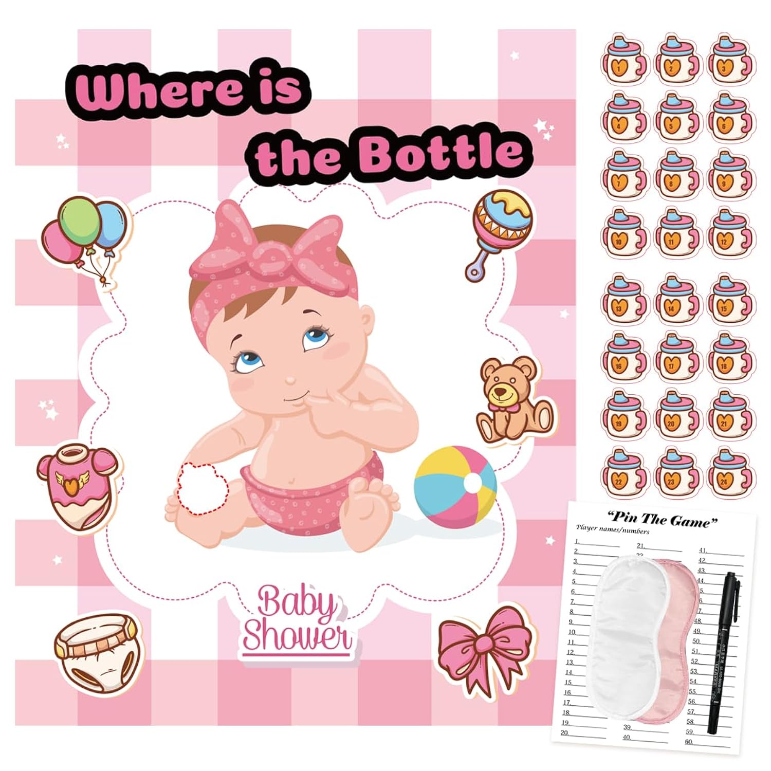 Pin The Pacifier On The Baby Game - Shower Games, Funny Activities, Party Supplies Favors For Adults, Girl, Boy