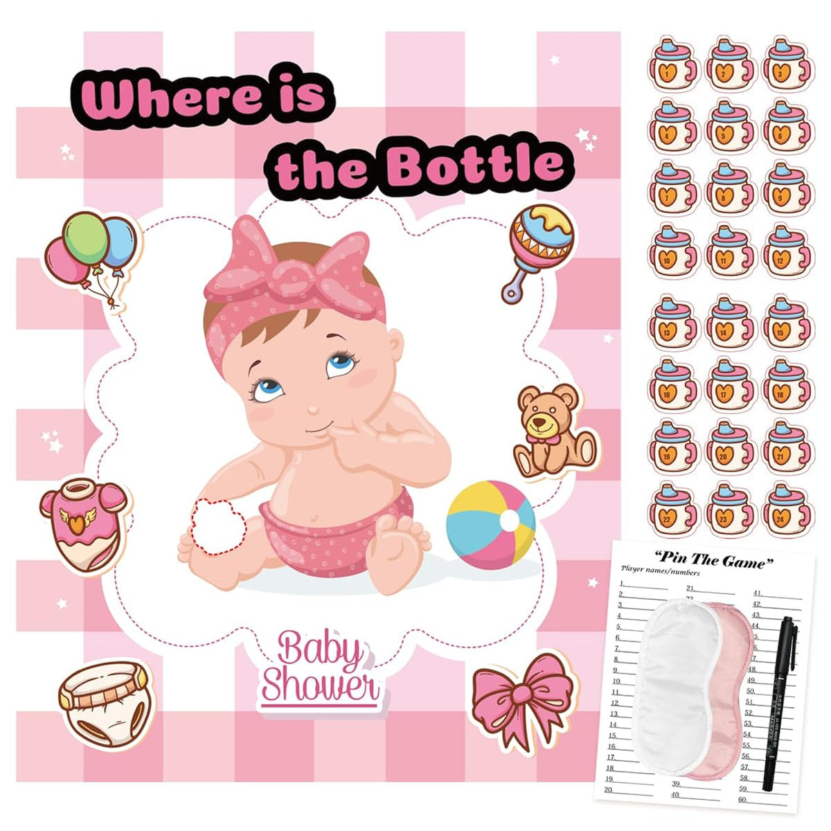 Pin The Pacifier On The Baby Game - Shower Games, Funny Activities, Party Supplies Favors For Adults, Girl, Boy