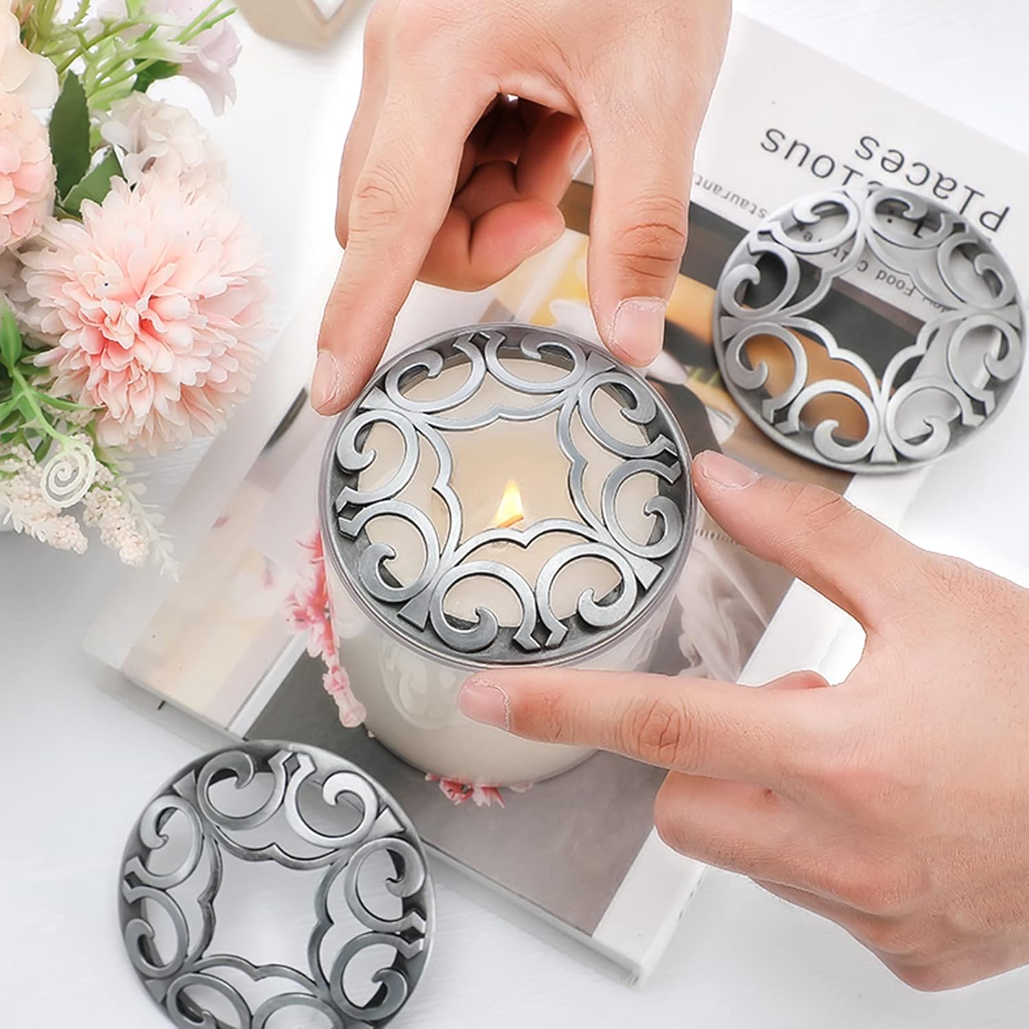4 Pcs Candle Toppers To Burn Evenly Silver Jar Lid Scented Candles Accessories Gifts For Woman Supplies