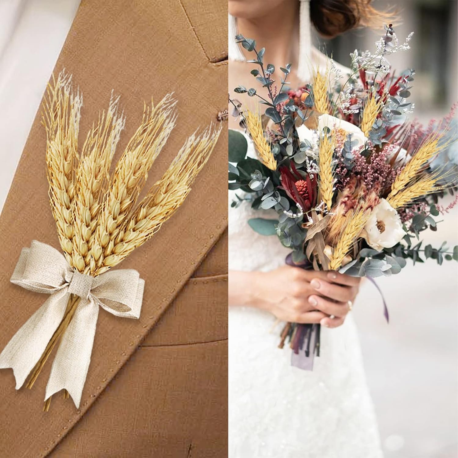 400 Stems Natural Dried Wheat Stalks, 18 Inches Dried Wheat Grass Bundle Wheat Sheaves Wreath For Flowers Arrangement Wedding Table Centerpieces Home Kitchen Office Diy Party Décor
