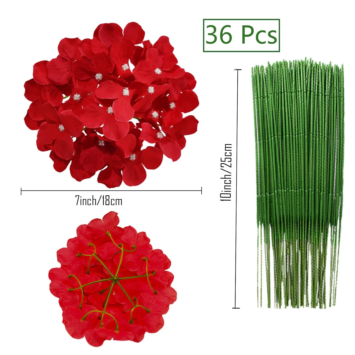 Silk Hydrangea Heads 36 Pcs Artificial Flowers Heads And 3 Dozens Stems Fake Hydrangea Flowers With Stems For Home Wedding Decor (Red)