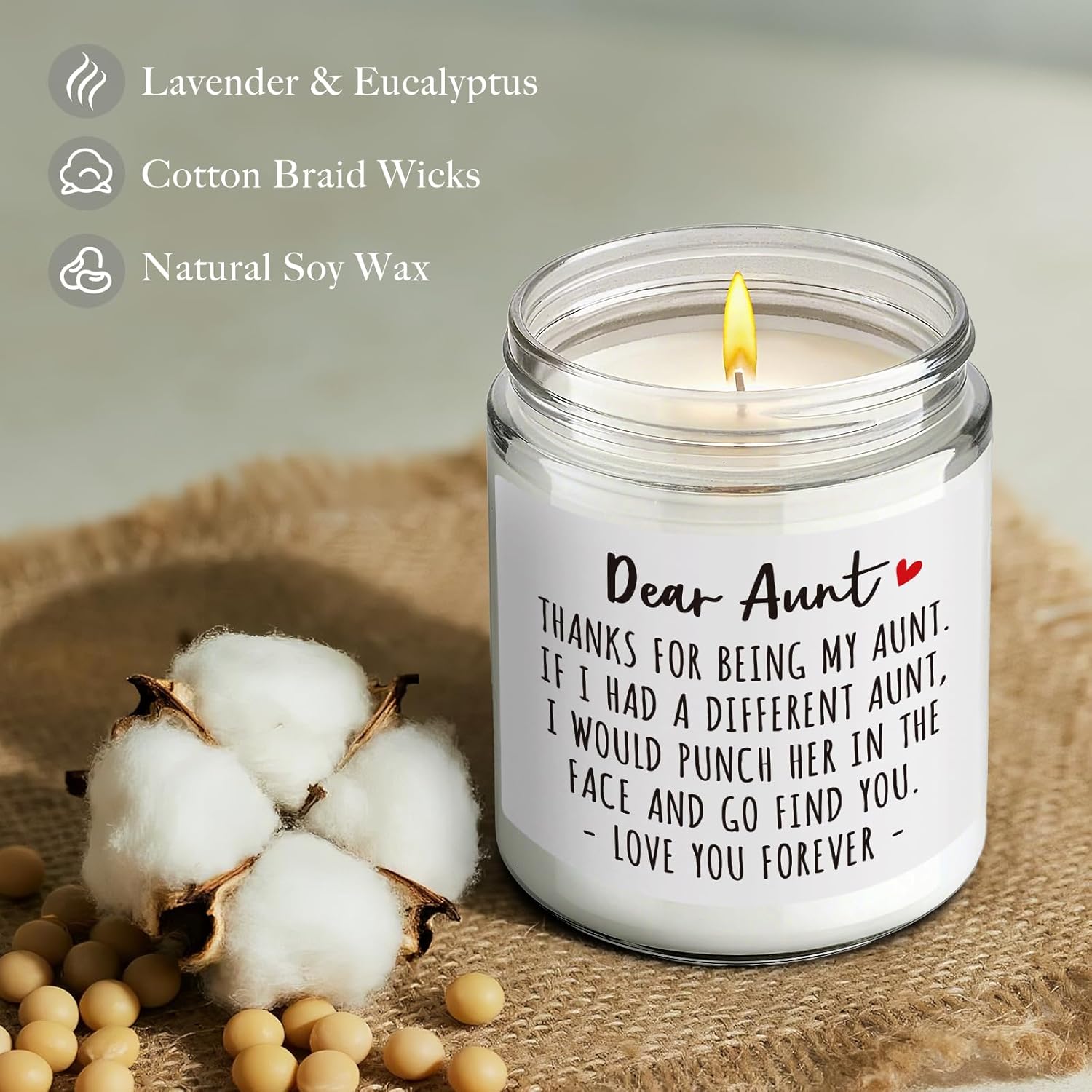 Lavender & Eucalyptus Scented Candle Gift For Auntie, Dear Aunt Thanks For Being My Aunt, Aunty Birthday Candles Gifts Ideas, Thanksgiving Christmas Wedding Mothers Day Candles For Auntie-11