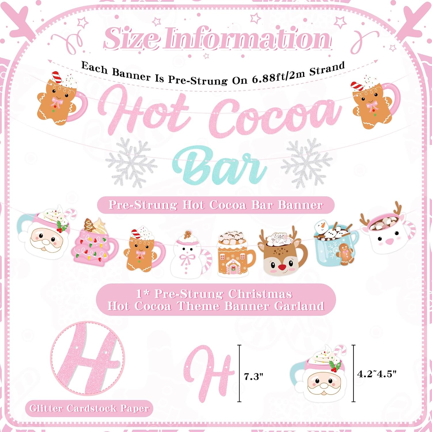 Christmas Hot Cocoa Bar Decoration Kit, Hot Cocoa Bar Banner Hot Cocoa Cups Garland, Pink Gingerbread Hot Chocolate Bar Supplies For Baby Shower Winter Holiday New Year Party Decor