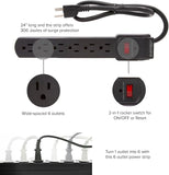 4 Pack 6 Outlet Surge Protector Power Strip 300 Joules with On Off Switch Black