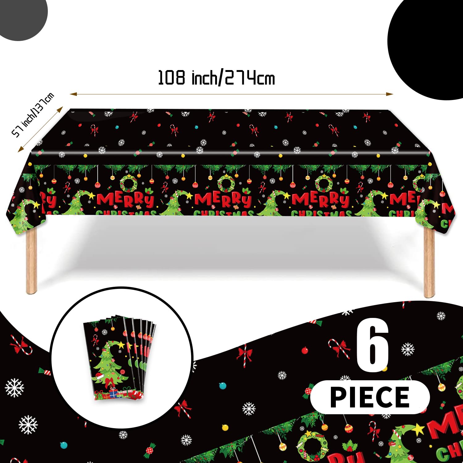 6Pcs Christmas Disposable Tablecloths, 108" X 54" Rectangular Plastic Waterproof Tablecover With Christmas Stocking Gift Wreath, Winter Holiday Themed Party Party Decoration Supplies