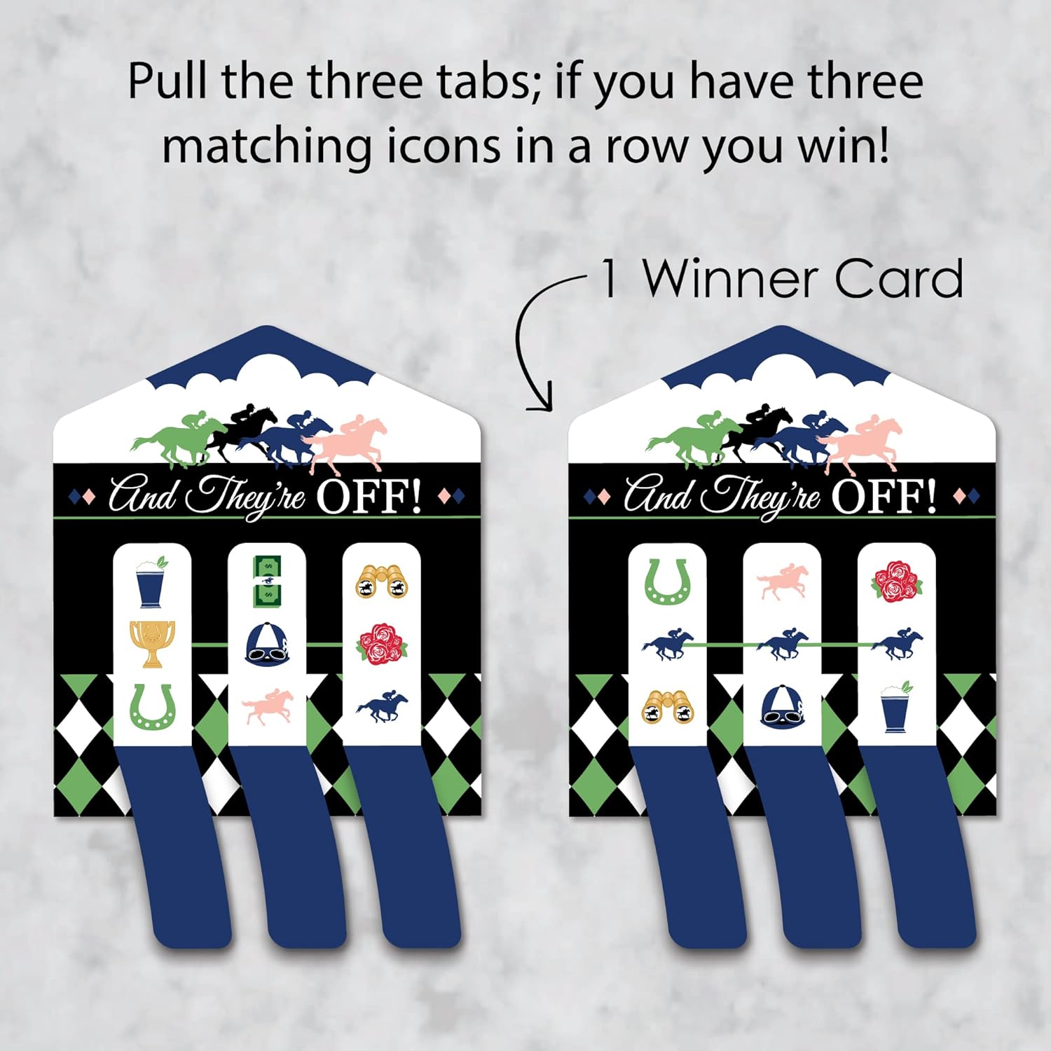 Big Dot of Happiness Kentucky Horse Derby Party Supplies - Race Pull Tab Game Cards - Interactive 3-in-a-Row Party Entertainment - Double-Sided Winner Cards - Set of 12