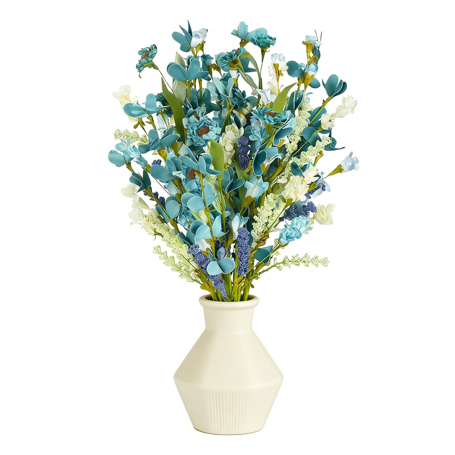 Artificial Spring Floral Picks 6 Pcs, Blue And White Artificial Flower Stems 18 Inch, Spring Flower Stems For Wedding Centerpieces Home Table Decor