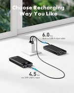 Slim 10000mAh Portable Charger with Built-in Cables, 6 Outputs for iPhone, Android