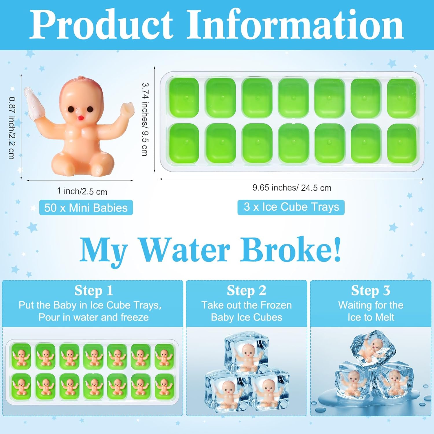 54 Pcs My Water Broke Baby Shower Game With 50 Tiny Plastic Small Mini Ice Baby 3 Ice Cube Trays 1 Display Board Gender Reveal Wooden Sign Gift For Guest Party Decoration(Woodland Animal)