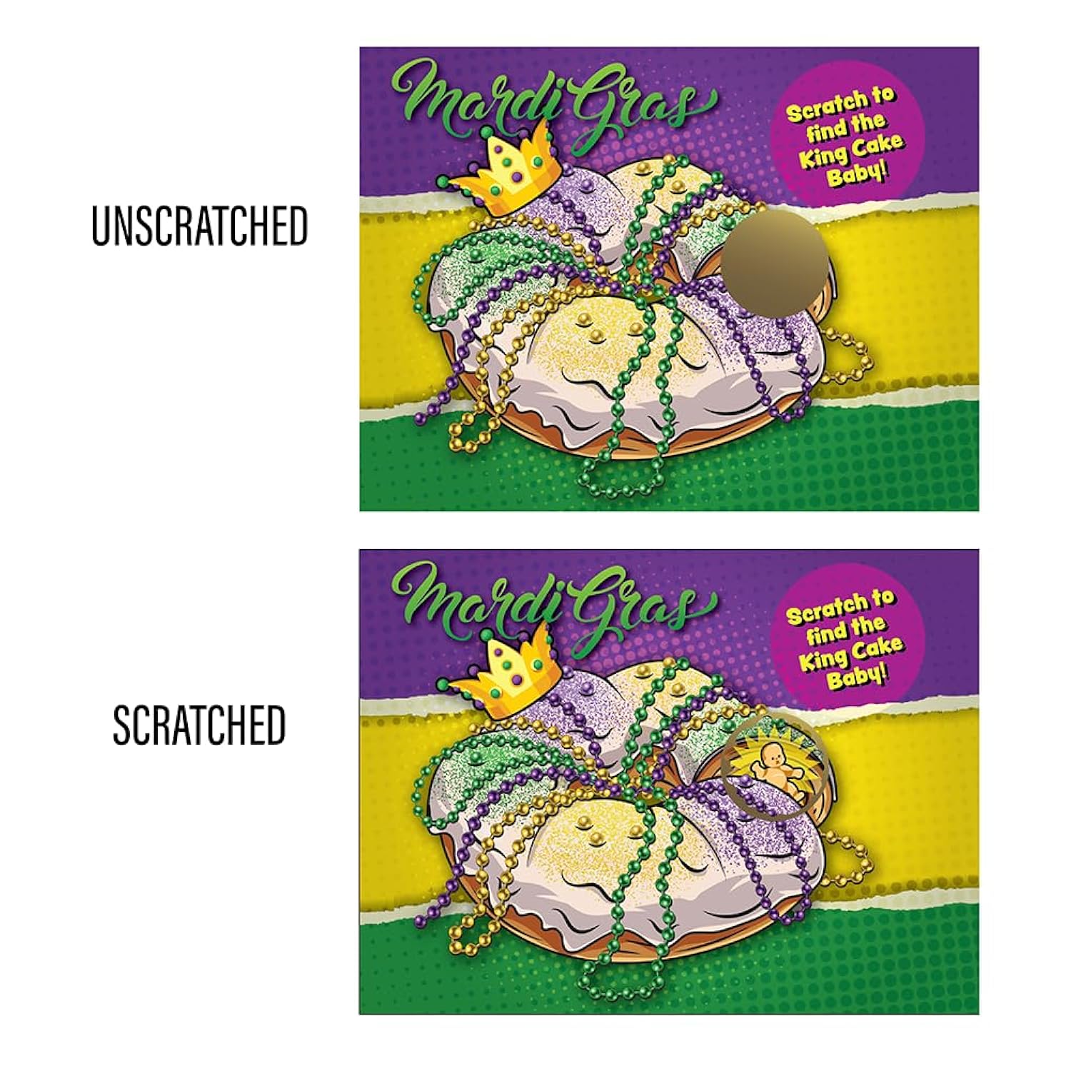 My Scratch Offs Mardi Gras King Cake Scratch Off Game Cards 26 Pack - 24 Non-Winning and 2 Winning per Pack