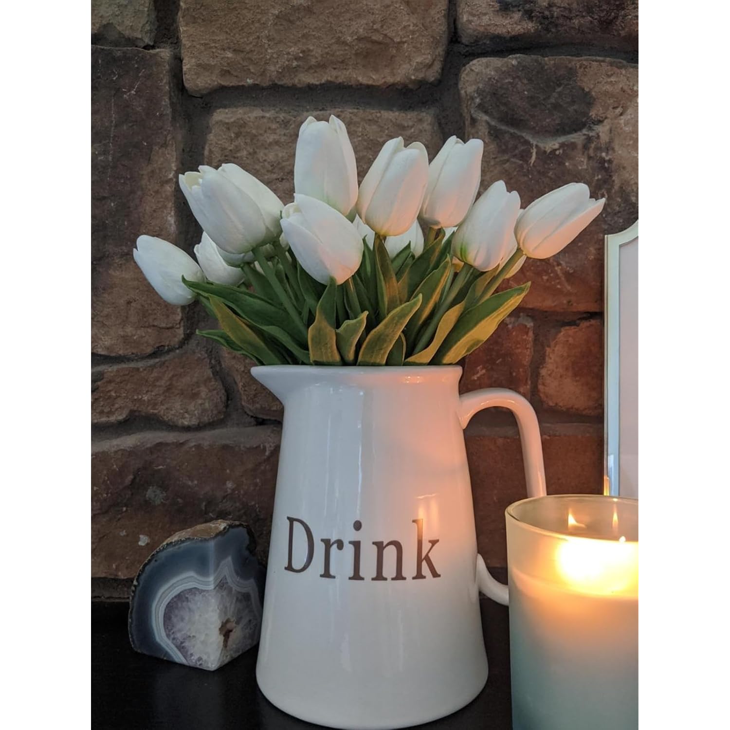 Tulips Artificial Flowers 20 Pcs White Fake Tulip Stems Real Touch Pu Tulips For Easter Spring Wedding Bouquet Home Centerpiece Floral Arrangement Table Décor