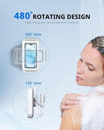 Waterproof Shower Phone Holder with Speaker, Fits Smartphones Up to 7" (White)