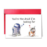 Romantic Valentines Day Card For Boyfriend,Geek Love Valentines Day Card From Girlfriend, Star Wars R2D2 And Bb8, “You’Re The Droid I’M Looking For.”