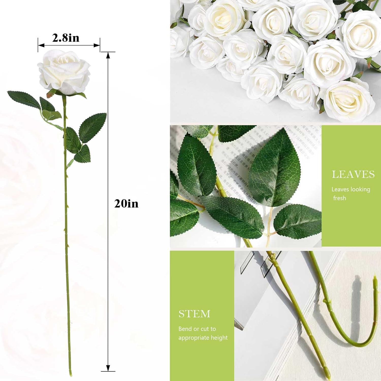 60 Pcs Artificial Roses Bulk Velvet Silk White Roses White Roses For Wedding Centerpieces Bridal Bouquet Mohter'S Day Valentine'S Day Home Decor (60, White)