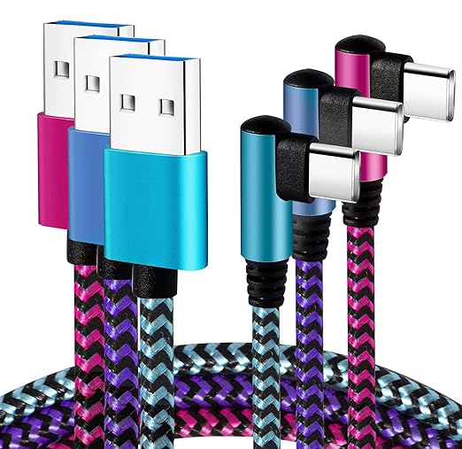 3 Pack 6FT Right Angle USB C Fast Charging Cable 2.1A Nylon Braided Type C Charger for Samsung Galaxy