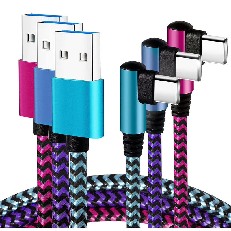 3Pack 6ft USB C Cable, 90° Nylon Fast Charger for Samsung Galaxy S23/S22