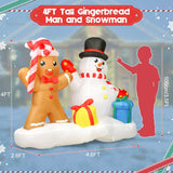 Christmas Outdoor Inflatables, 4Ft Blow Up Christmas Decorations Outdoor, Holiday Inflatable Gingerbread Man And Snowman