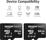 64GB Micro SDXC Memory Card 2-Pack, A2, U3, 100MB/s Read Speed, Adapter, Black