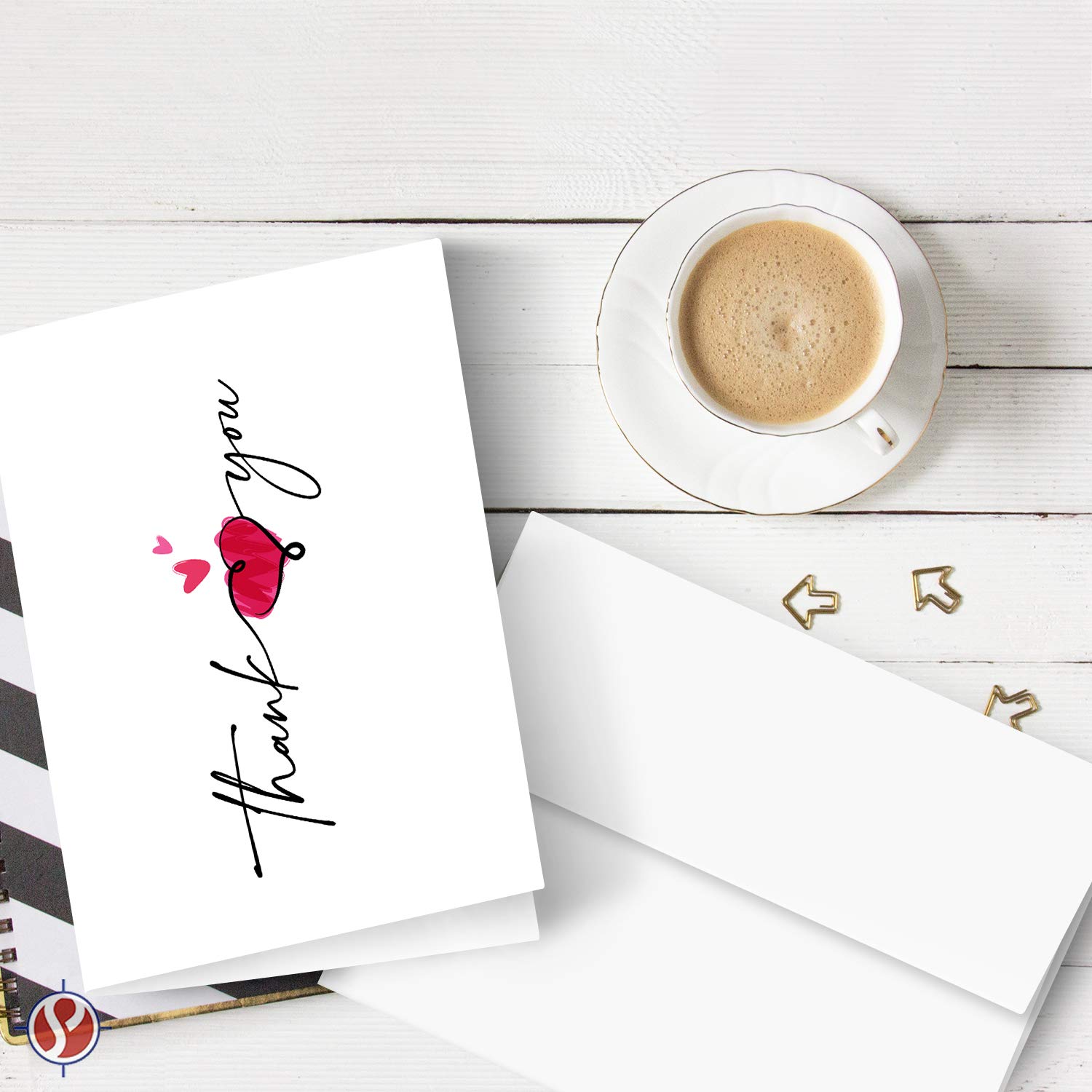 Thank You Greeting Cards And Envelopes – Love Heart Cute Script Artistic Appreciation Cards For Valentine'S Day, Weddings, Anniversaries, Bridal Showers, Birthdays – 4.25" X 5.5" – 10 Per Pack