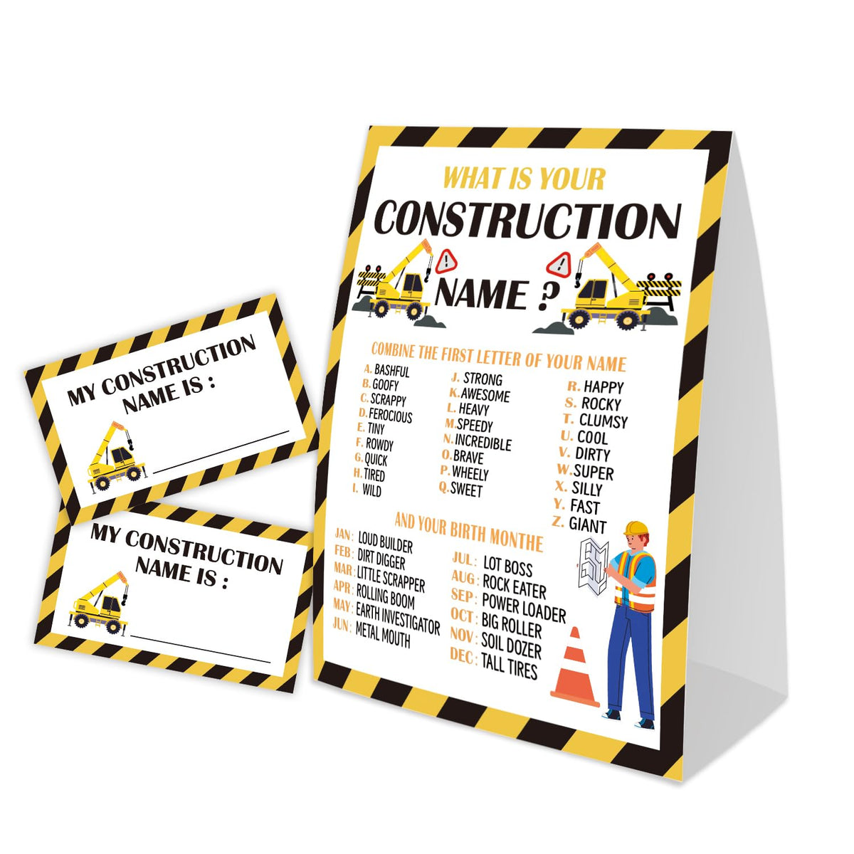 What'S Your Construction Name For Baby Shower Game, Birthday Party Decoration, Pack 1 Sign And 30 Name Stickers, Baby Shower Games, Gender Neutral Party Supplies(Mzg19)