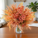 Artificial Fall Flowers ,12Pcs Thanksgiving Decorations, Outdoor Uv Resistat Silk Violet Boston Fern Flowers Bunches,Fake Mums Faux Plants For Outside Garden Front Porch Sidewalk Window Box (Orange-2)