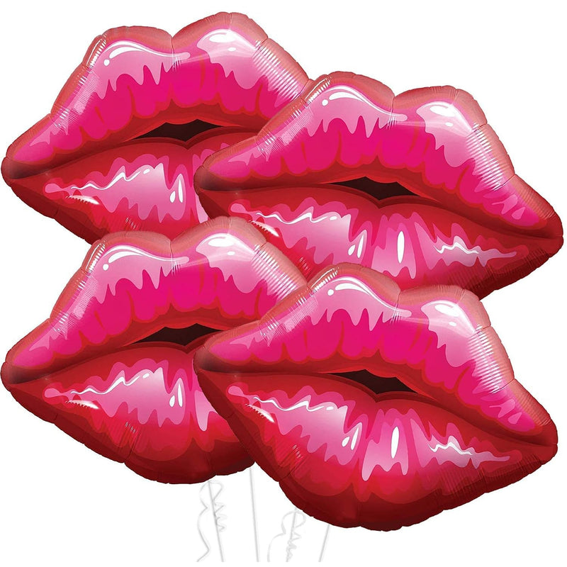 , Red Lip Balloons Set - Large 30 Inch, Pack Of 4 | Kiss Balloons Deco