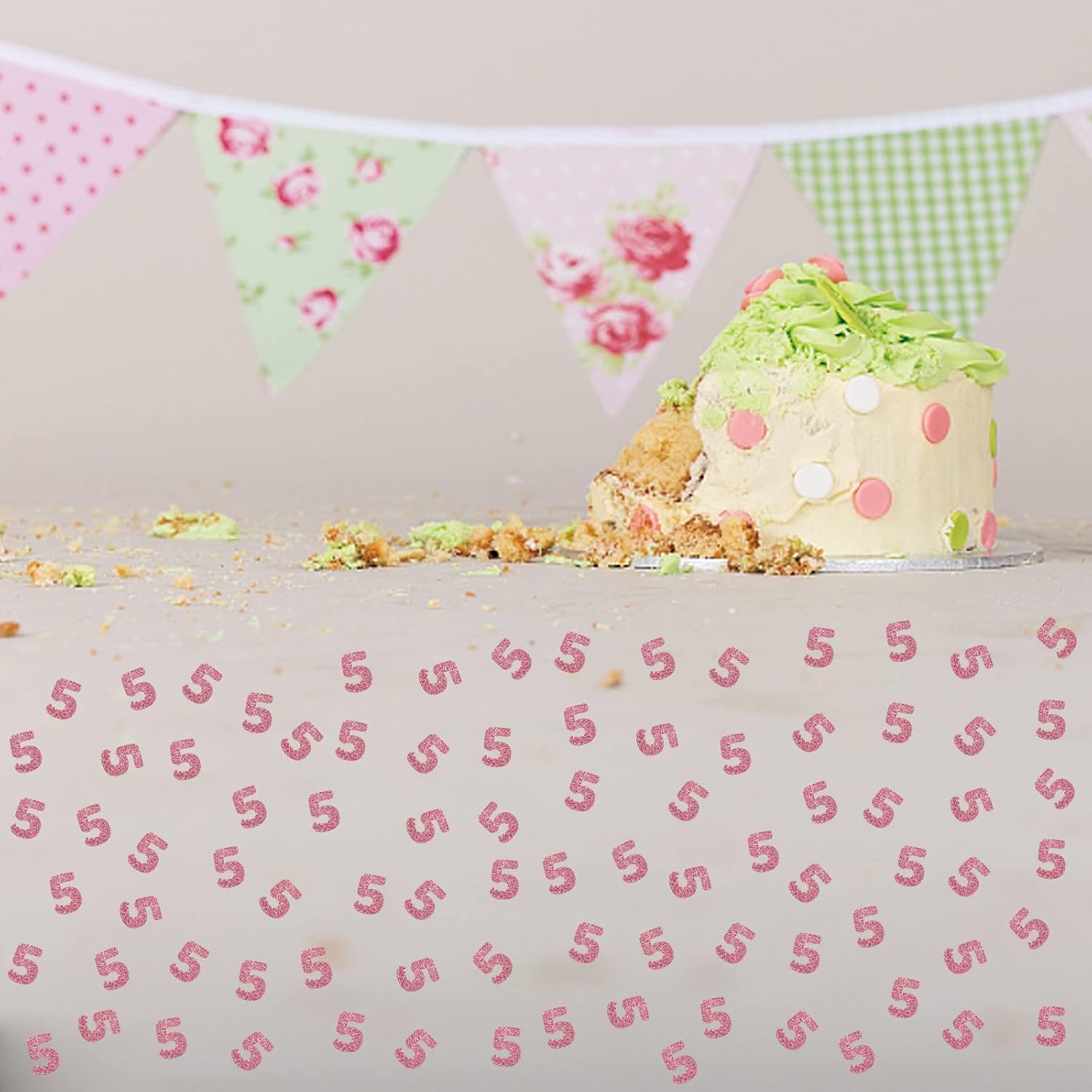 Set Of 100 Number 5 Confetti, Pink Glitter 5 Paper Scatter, 5Th Birthday Party Confetti, Five Cake Decor, Happy 5Th Anniversary Party Decor