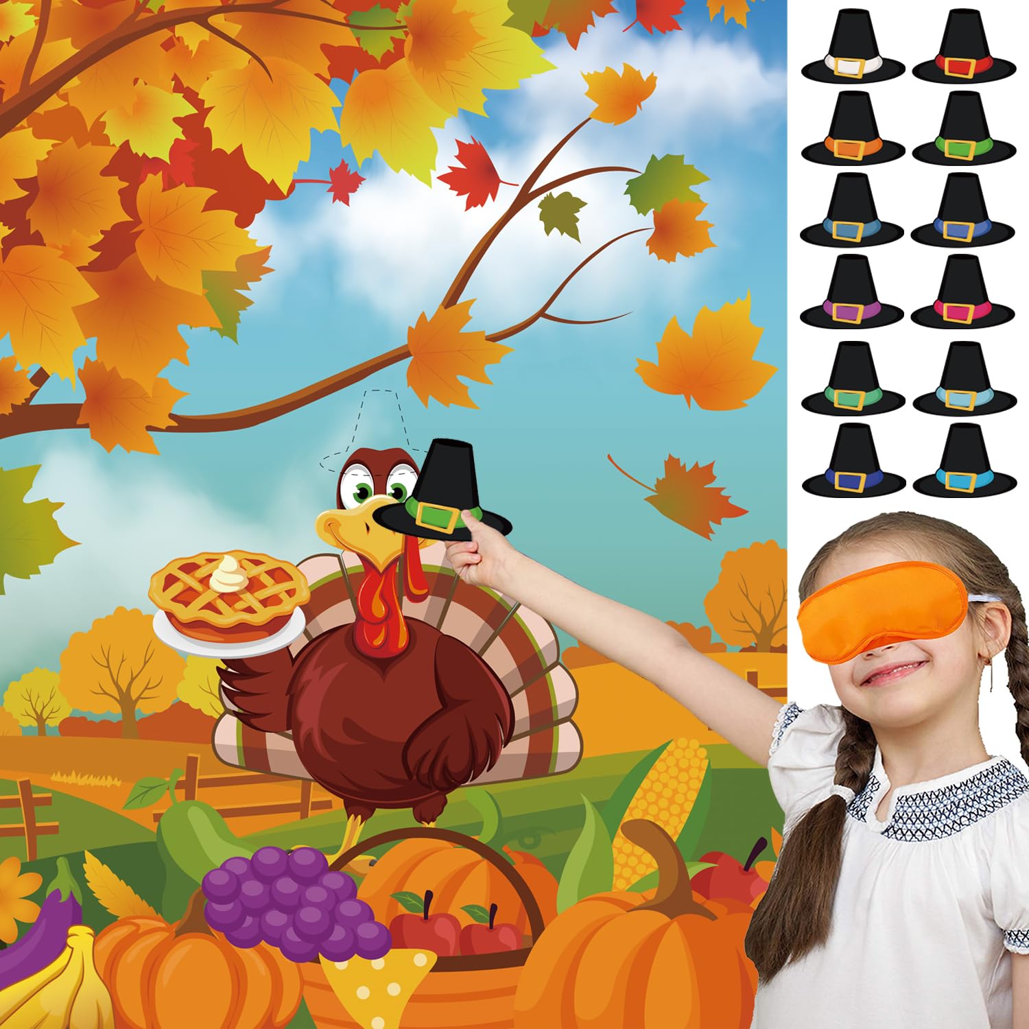 Pin The Hat On Turkey Game - Thanksgiving Party Games Activities For Kids Fall Festival Birthday Family Party Games Thanksgiving Party Favors Supplies For Kids
